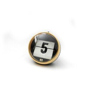 70s Click and Flip Perpetual Desk Sphere Ball Black and Yellow Month Day Set-up